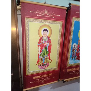 Phật A Di Đà - Tranh lụa kim sa cao cấp 40x80cm