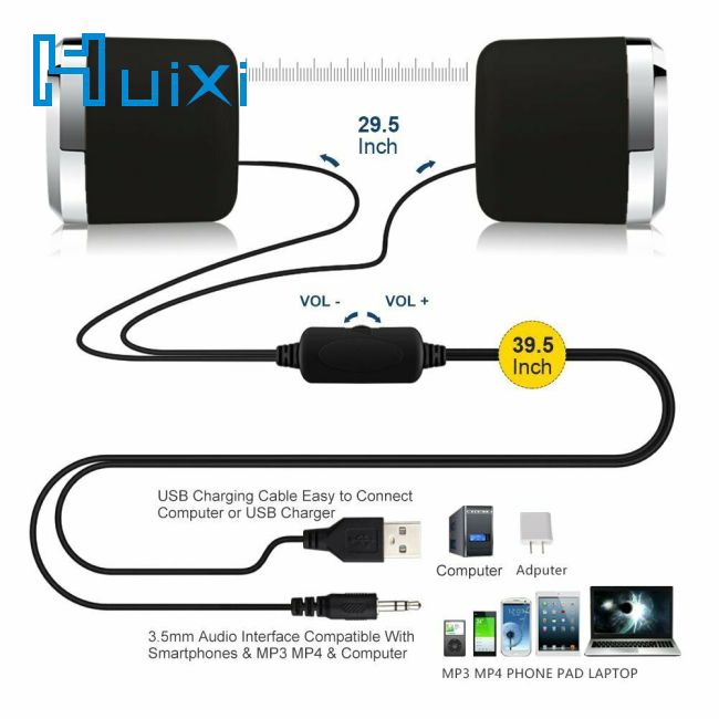 Bộ loa máy tính mini siêu trầm USB có jack AUX 3.5mm