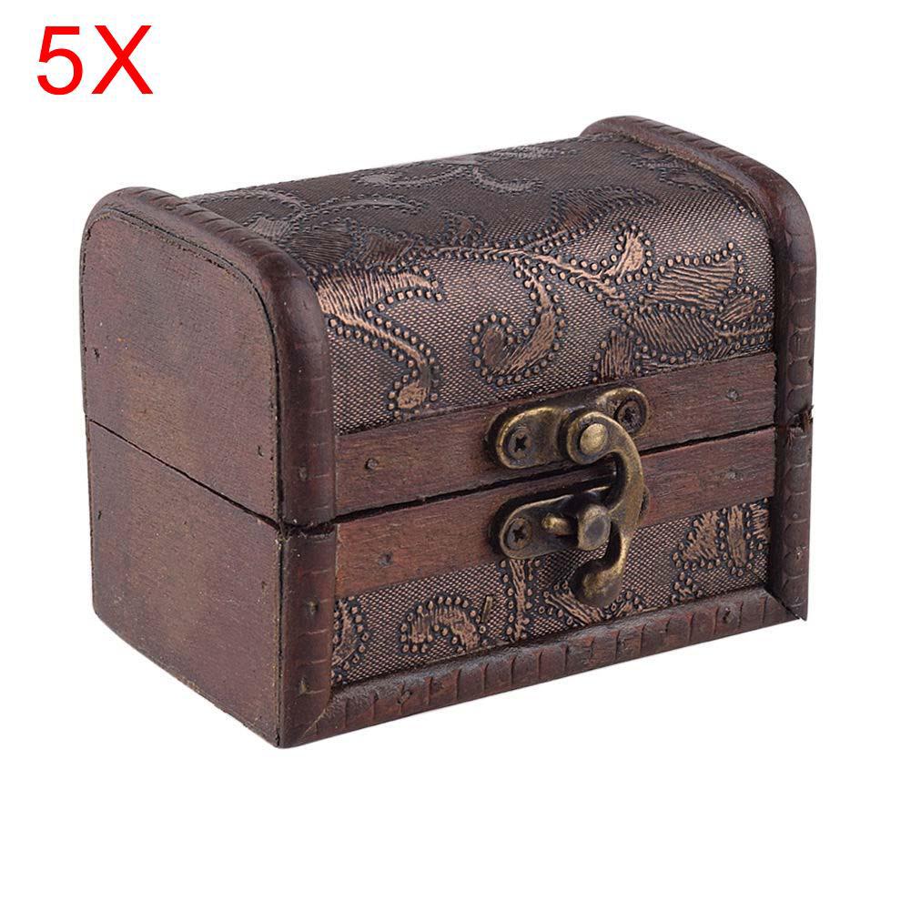 Hộp gỗ đựng trang sức có khóa kim loại nhỏ phong cách vintage