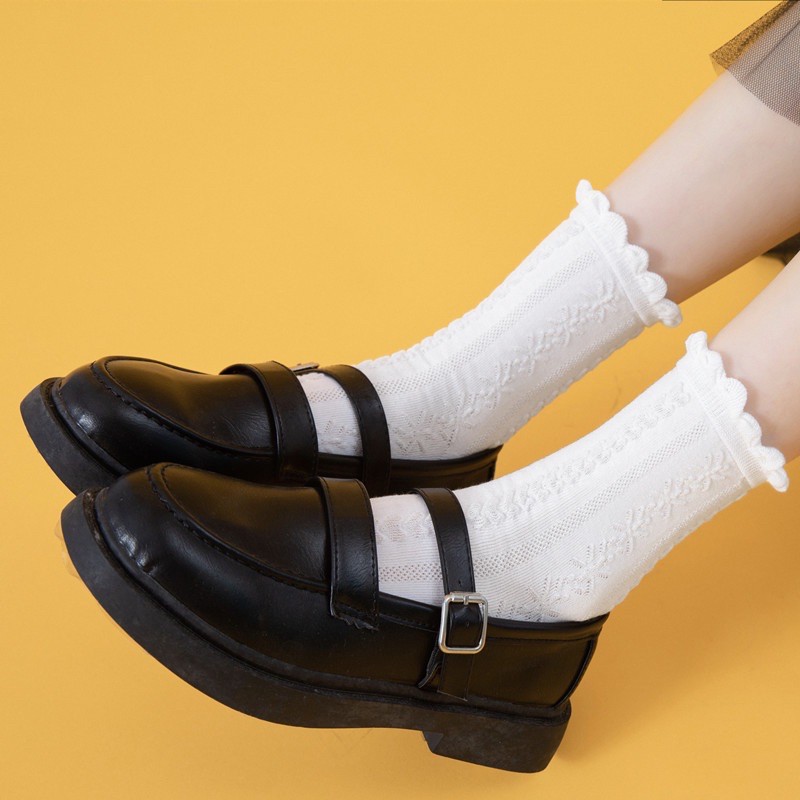 TL24 Tất vớ Lolita đen trắng dệt kim xinh lẻ