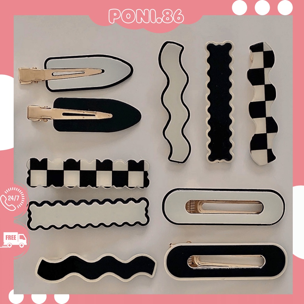 Kẹp tóc mỏ vịt họa tiết kẻ sọc phong cách Hàn Quốc, Vintage, dành cho nữ