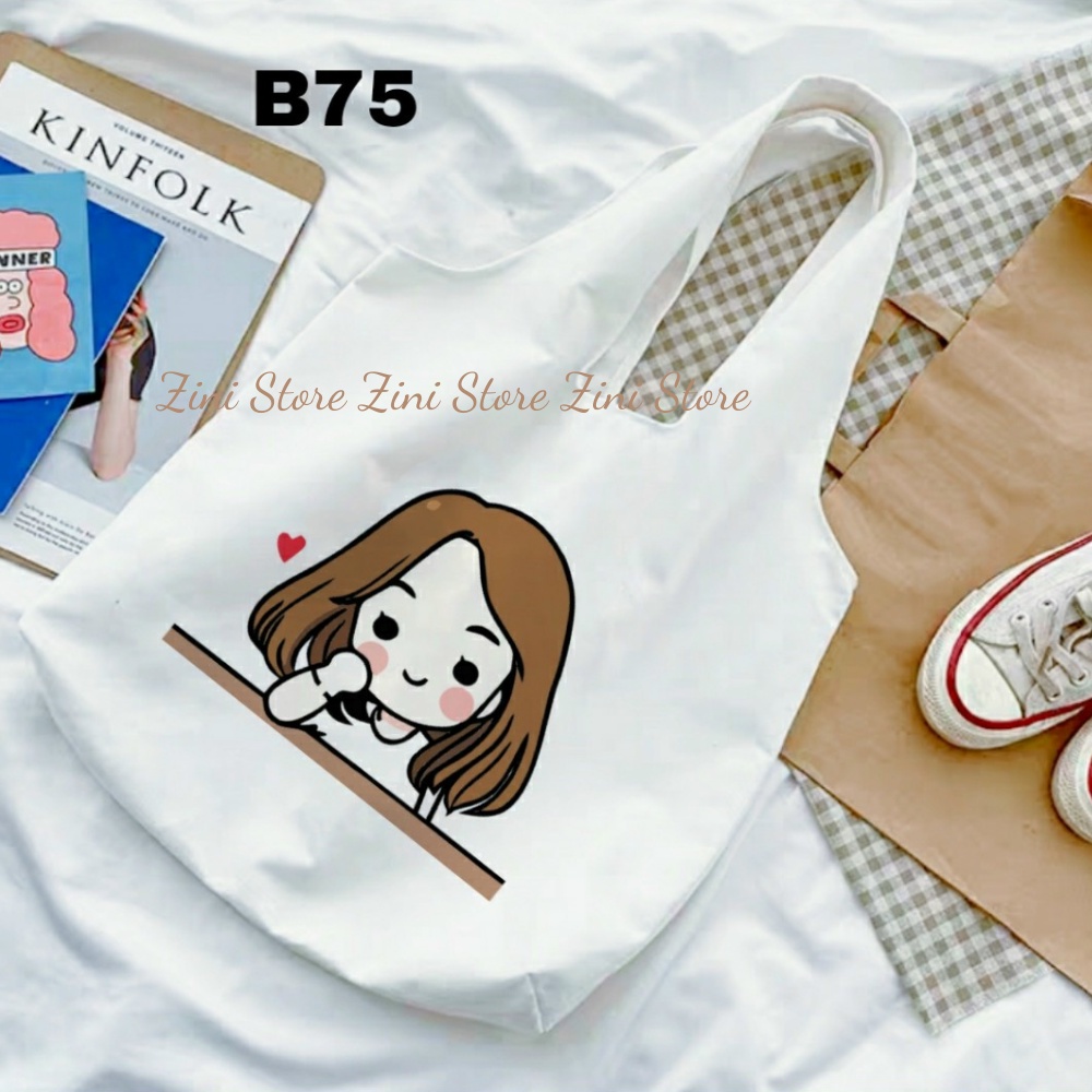 Túi tote in hình dể thương, túi vải canvas phong cách Hàn quốc Size A4 Zini store TVHQ-001