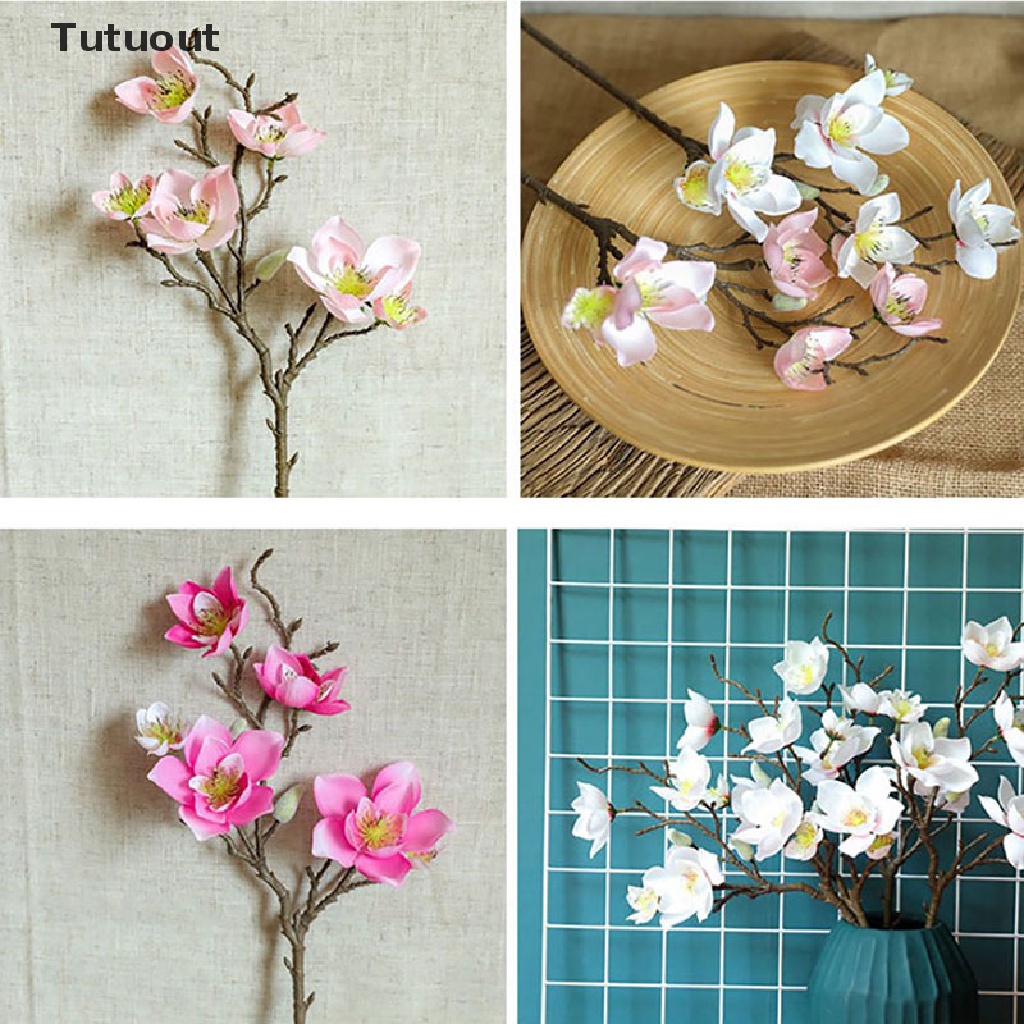 Nhánh hoa mộc lan giả sinh động như thật dùng trang trí tùy chọn màu sắc