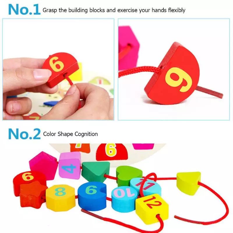 [GIÁO DỤC SỚM] Đồng Hồ Xâu Hạt Bằng Gỗ Cho Bé Học Xem Giờ, Phút Và Xâu Hạt Luyện Vận Động Ngón Tay Linh Hoạt