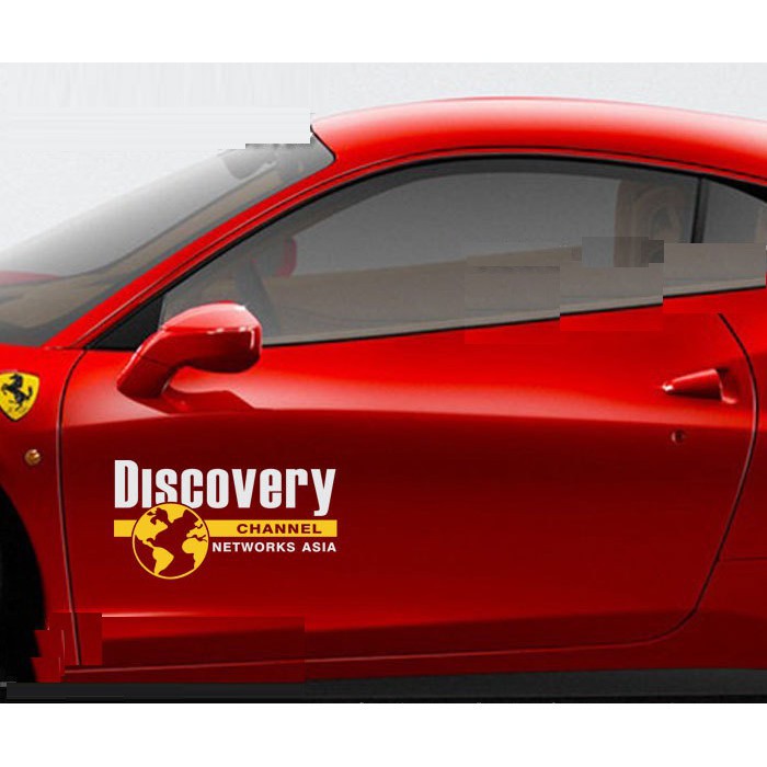 Set 2 decal DISCOVERY CHANNEL đen trắng phù hợp mọi loại xe