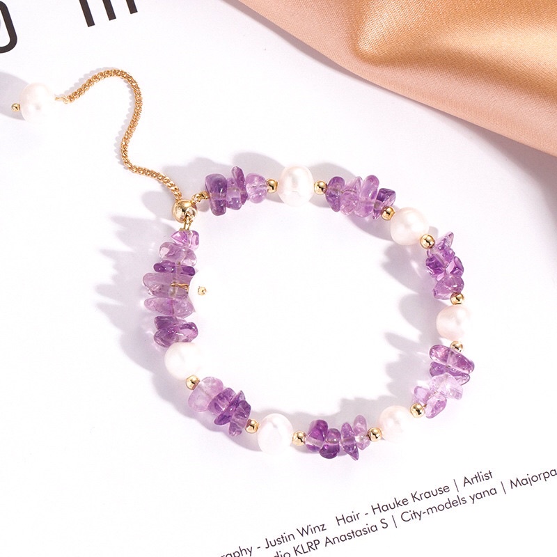 Vòng hạt ngọc trai nhân tạo 8ly mix đá tím