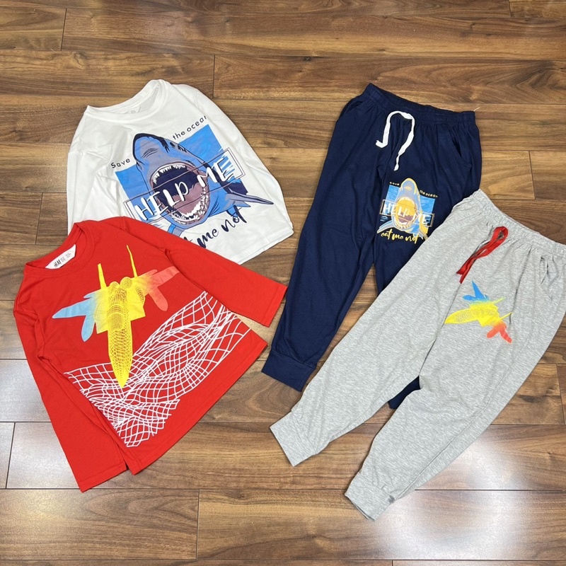 Bộ dài tay bé trai cotton xuất dư size 18-42kg - Bộ quần áo thu đông bé trai