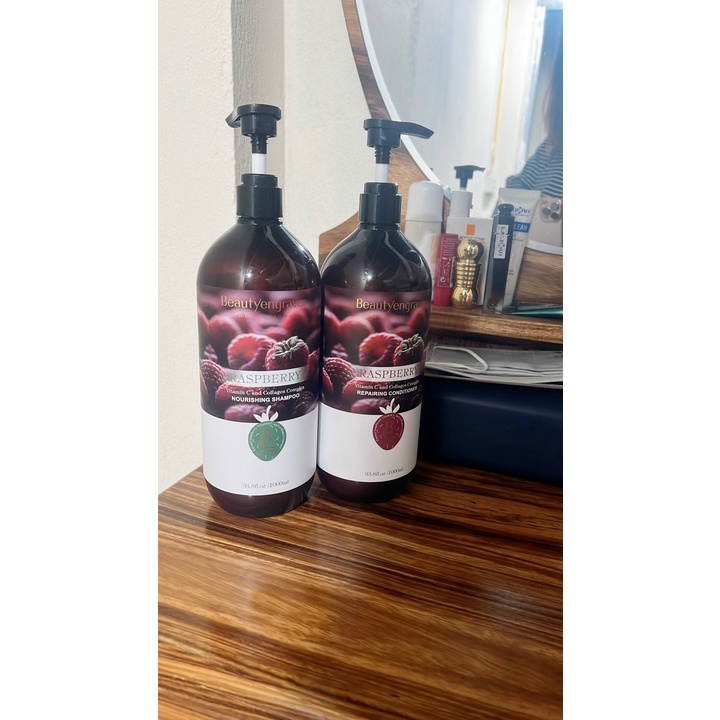 Bộ Dầu Gội Xả Phúc Bồn Tử RASPBERRY BEAUTY ENGRSVER Quả Mâm Xôi 1000mlx2- Hàng Chính Hãng Pink Cosmetic
