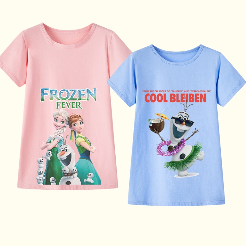 Đầm Thun Cotton In Hoạ Tiết Hoạt Hình Frozen Dành Cho Bé Gái