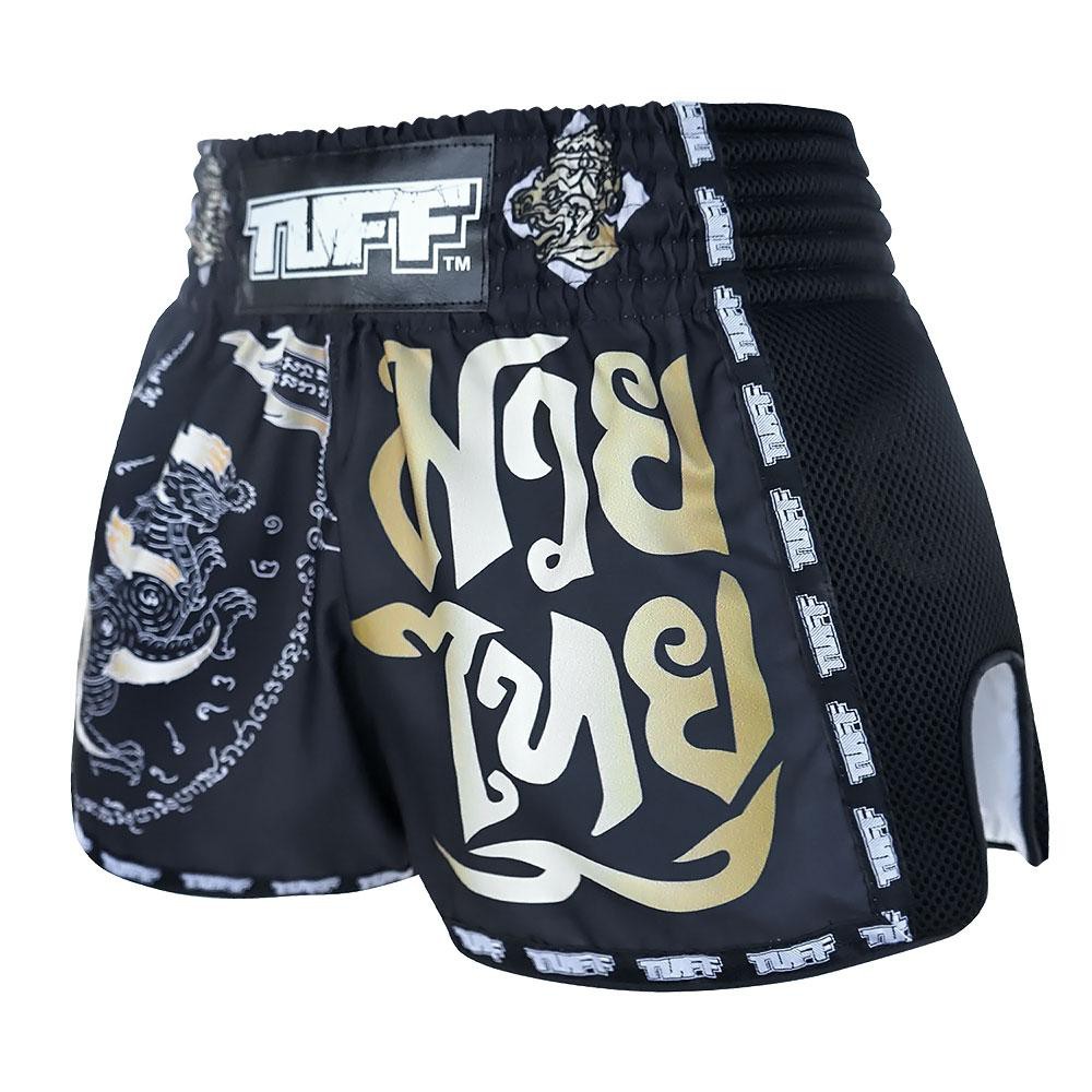 Quần Muay Thai Tuff New Retro Style Black Singha Yantra with War Flag