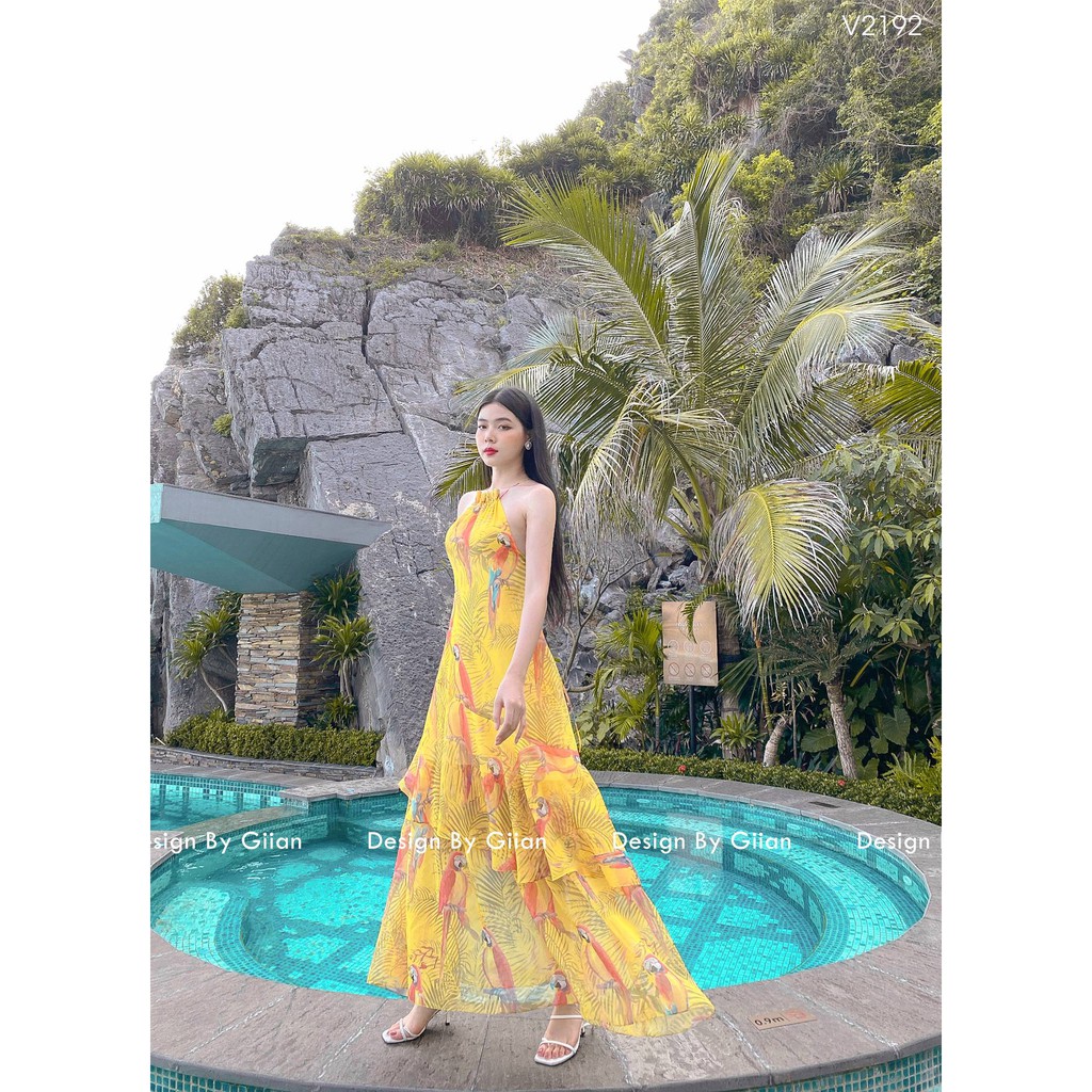 Giian - Đầm maxi cổ yếm, Váy yếm dài buộc dây gợi cảm -Sunset Valley Dress - thiết kế chính hãng - V2192