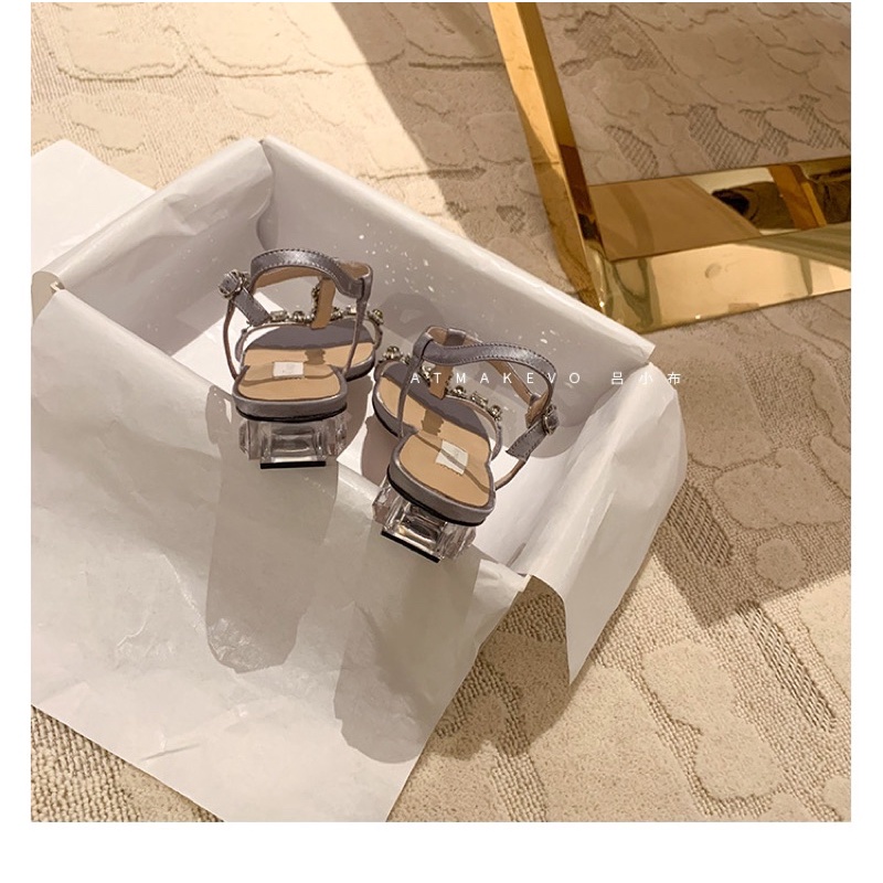 Guốc sandal đính đá chữ T cao cấp gót 3cm