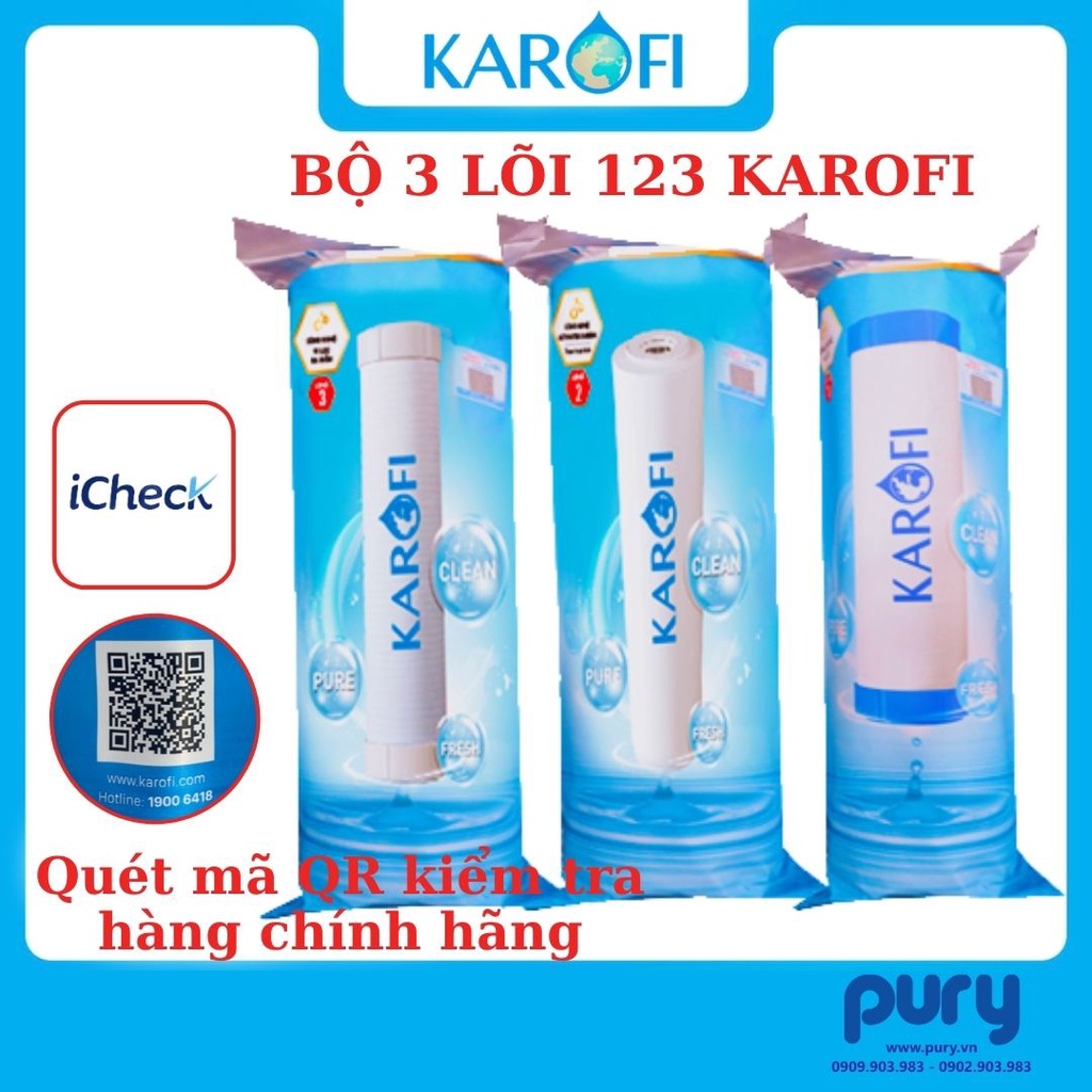 Lõi lọc nước Karofi - Bộ 3 lõi lọc nước số 123 - Smax Duo 123 Karofi - Hàng chính hãng