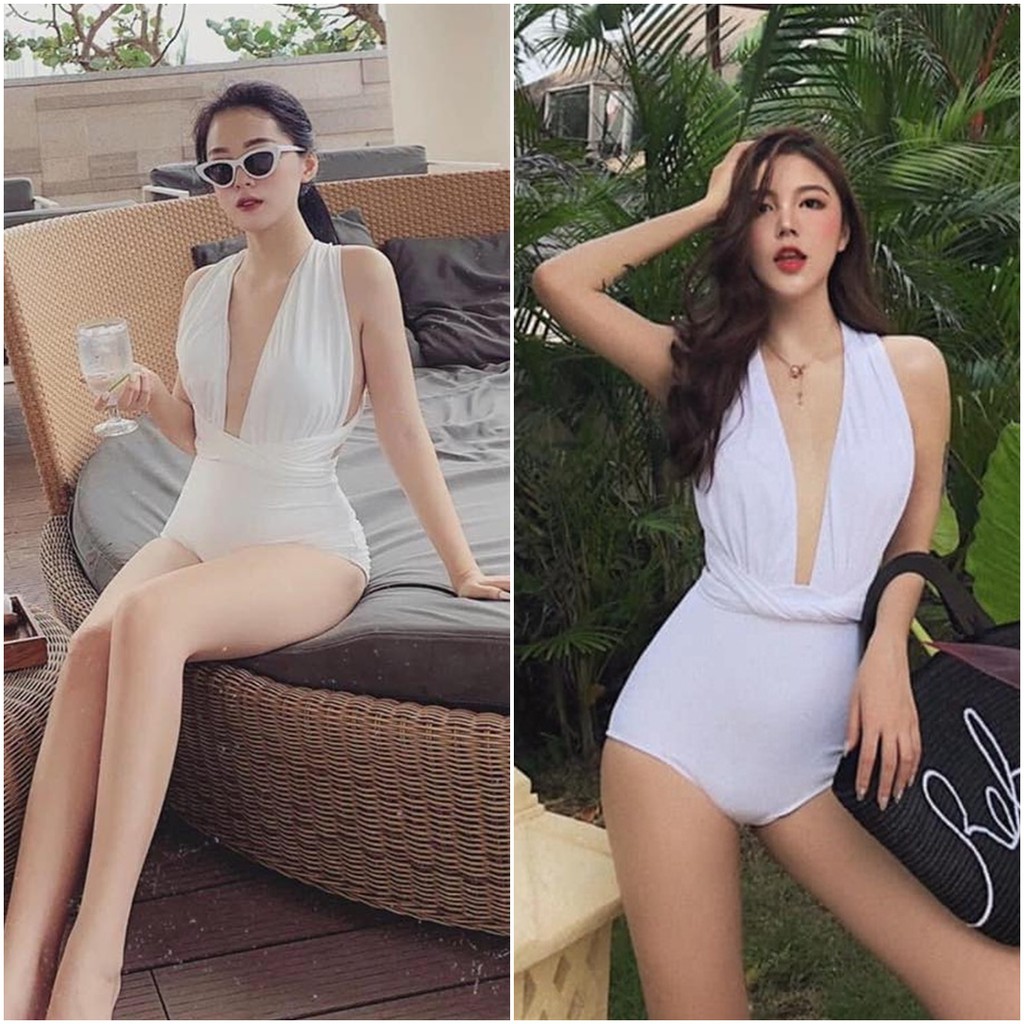 Bikini đồ bơi liền hở lưng vạt dài buộc eo thon gọn L01