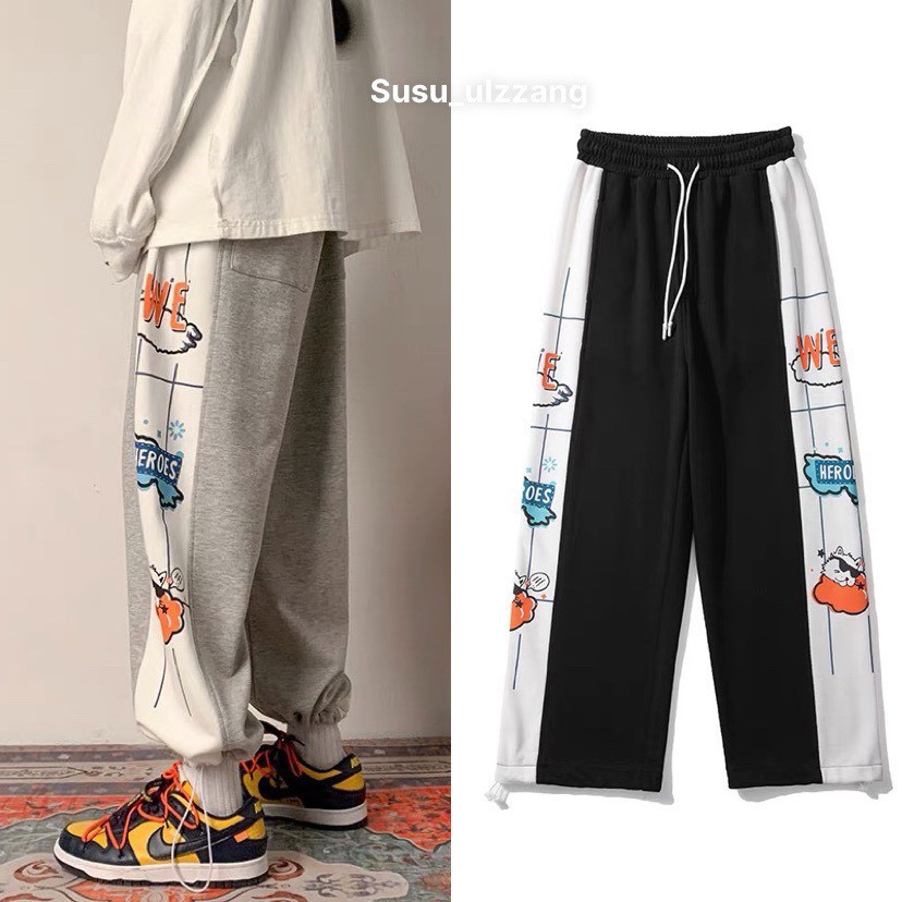 Quần Jogger ống rộng In Hình HERO unisex thể thao dây rút dáng suông bigsize - Quần dài 1 Line pant
