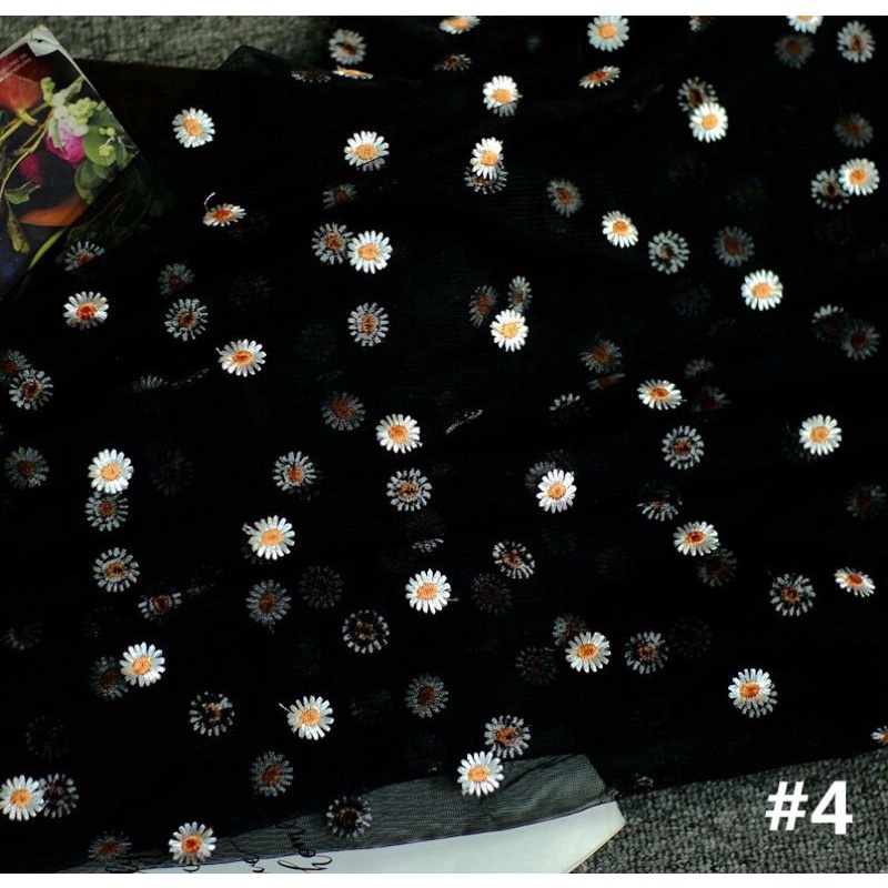 🌼 VẢI VOAN LƯỚI THÊU HOA CÚC 🌼