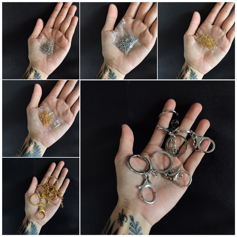 Phụ kiện móc khoá, khoen tròn, đinh tròn làm móc khoá đồ handmade Combo