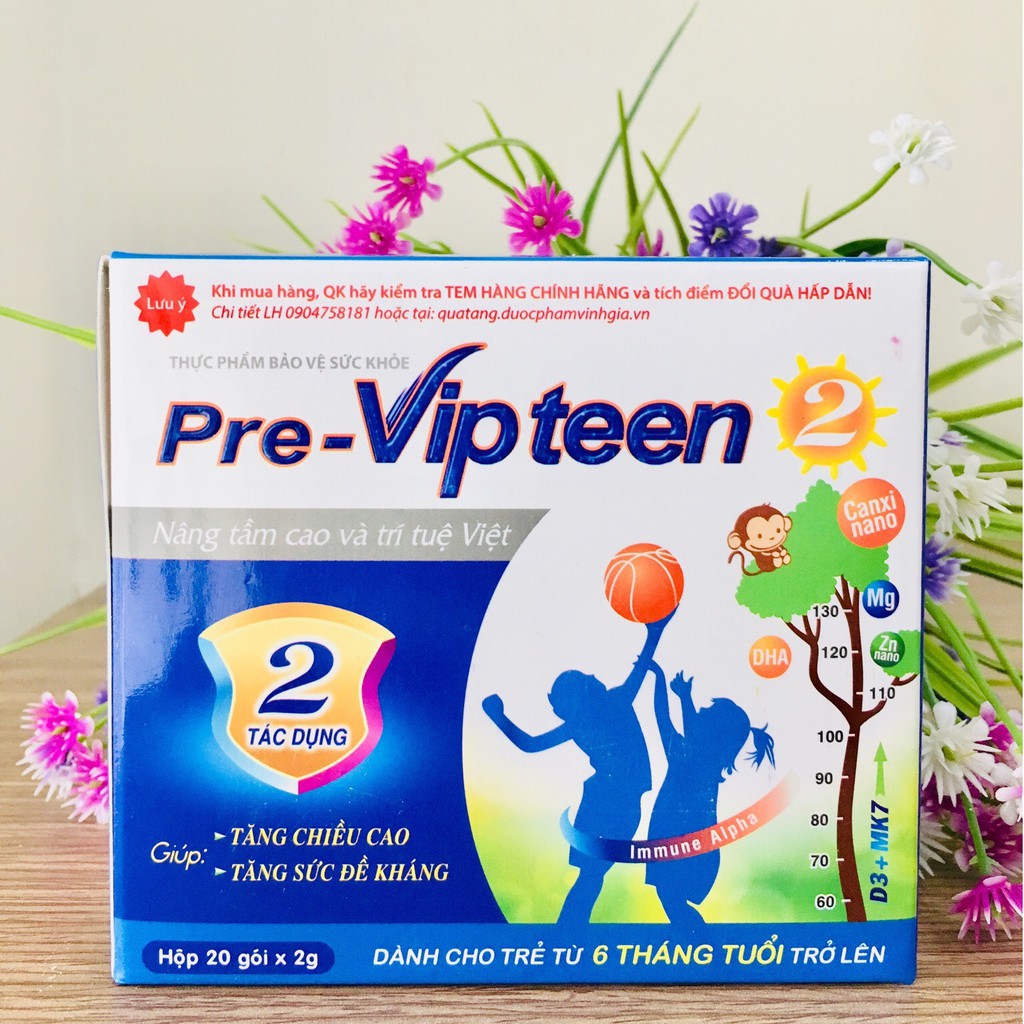 PRE VIPTEEN 2-Hỗ trợ phát triển chiều cao, trí não trẻ 6thg-9t MK7+Canxi nano (Tích điểm vỏ hộp 6 tặng 1)