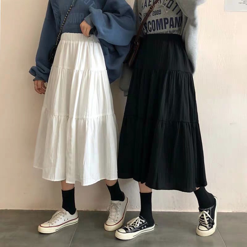 CHÂN VÁY 3 TẦNG ULLZANG XẾP LY MÀU TRẮNG ĐEN CHẤT THÔ MỀM HAI LỚP | BigBuy360 - bigbuy360.vn