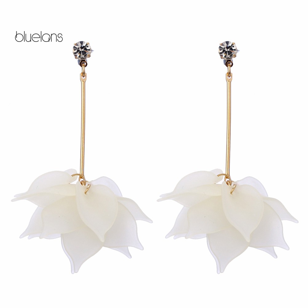 Hoa Tai Dáng Dài Thời Trang Dành Cho Nữ♘Đôi Khuyên Tai Dài Gắn Cánh Hoa Thời Trang Cho Nữ