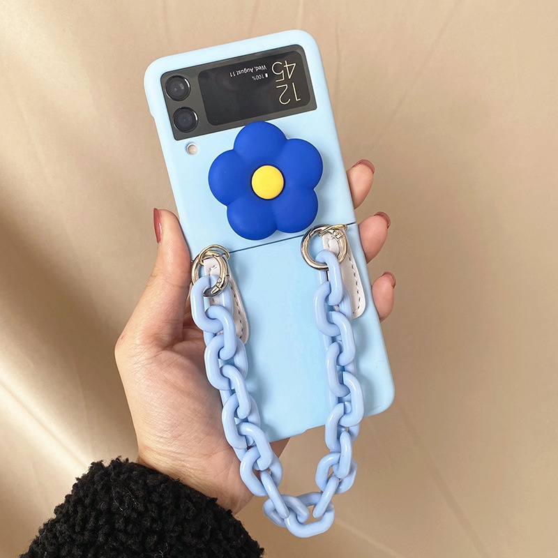 Ốp Điện Thoại Nắp Gập Mặt Nhám Kèm Dây Đeo Tay Hình Bông Hoa DIY Cho Samsung Galaxy Z Flip 4 3 2 1 Flip3 Flip4