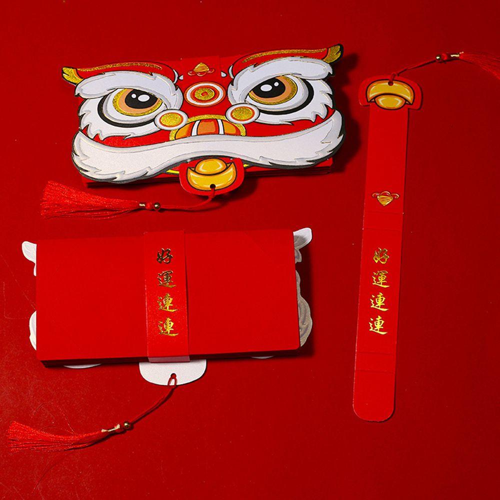 LANSEL Bao Lì Xì Đỏ Nhiều Ngăn Đựng Thẻ Hình Sư Tử Nhảy Múa Phong Cách Trung Hoa