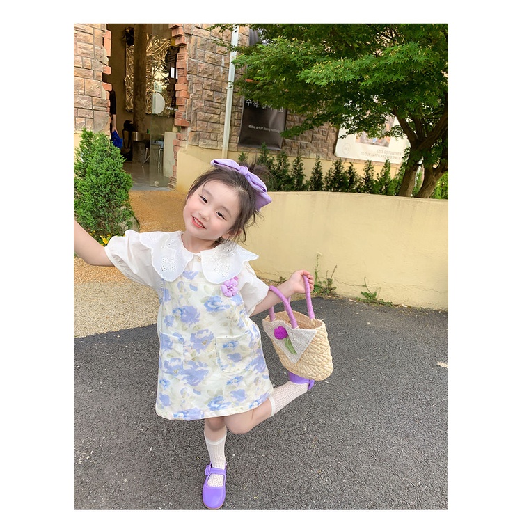 Set Áo Thun Ngắn Tay + Chân Váy Hoa Thời Trang Cho Bé Gái