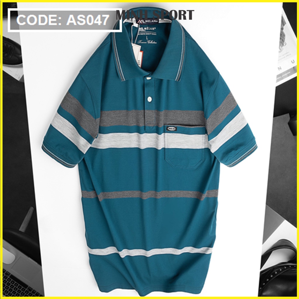 Áo Thun Nam Kẻ Sọc Cổ Bẻ Có Túi, Chất Vải Thun Cotton Mềm Mịn, Thấm Hút Mồ Hôi mã AO.42