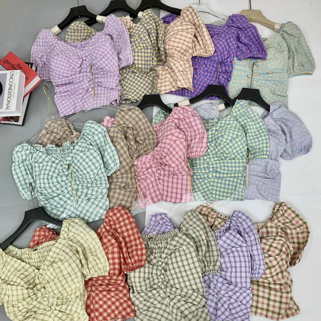 Áo croptop nữ hàng thiết sọc kẻ cổ vuông tay ngắn chất  sơ mi đũi SM01 - phamtrangredep shop