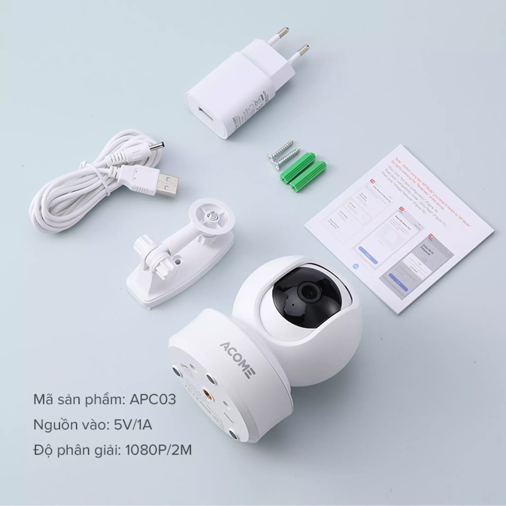 Tuya giải pháp - Camera IP Wifi Thông Minh Trong Nhà ACOME APC03 - Tuya- Độ Phân Giải 1080P 200MP- Hàng Chính Hãng