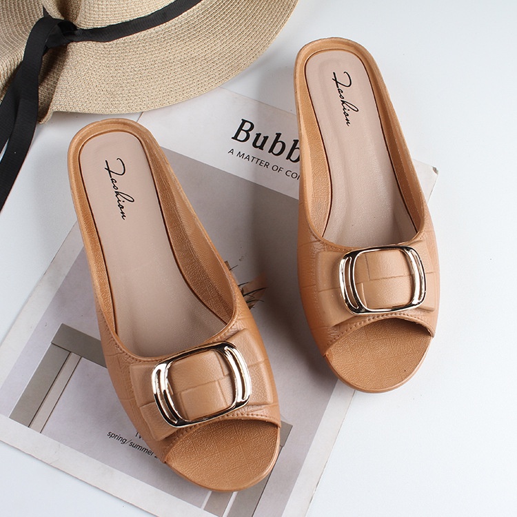 Dép Sandal Bít Mũi Đế Dày Phối Khóa Vuông Thời Trang Mùa Hè Phong Cách Mới Cho Nữ