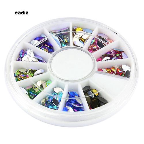 Đá giả kim cương 3D trang trí móng 12 màu hỗn hợp đựng trong hộp hình bánh xe tiện dụng cho nữ