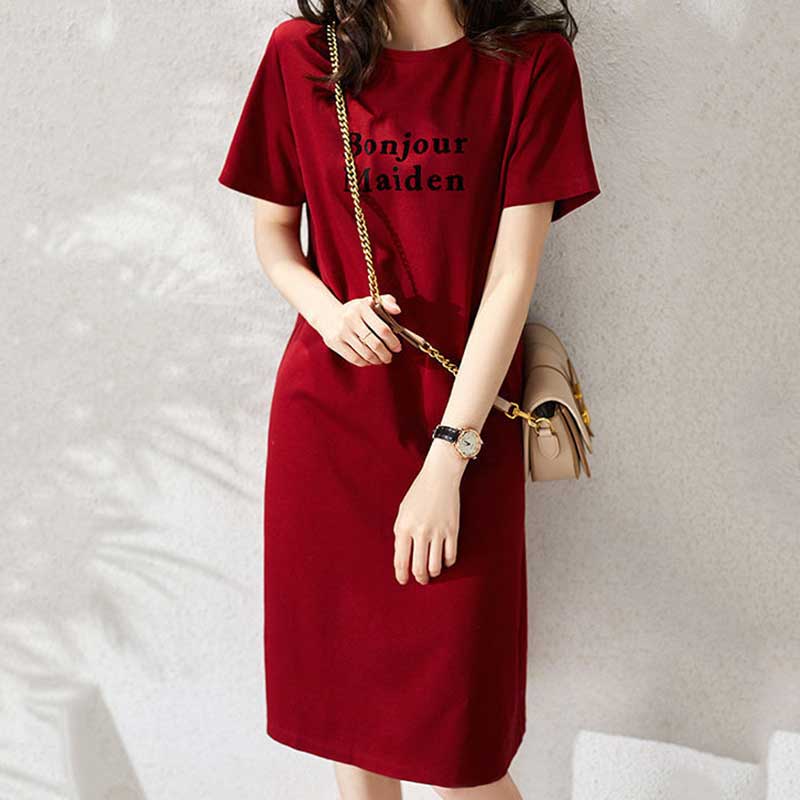 Đầm thun ZXYOUPING dáng rộng in chữ cá tính cho nữ