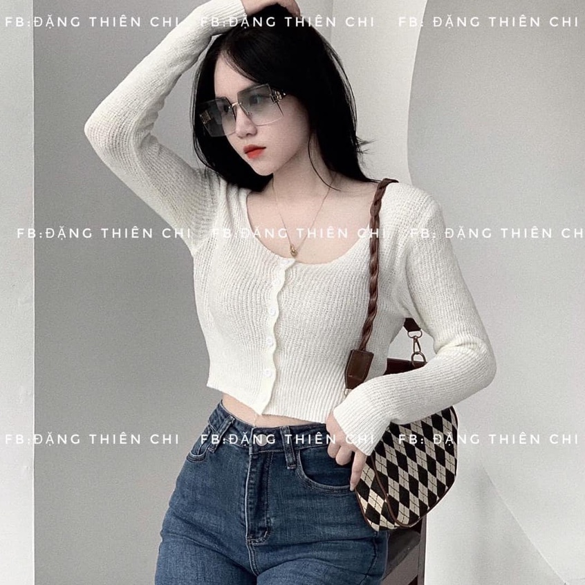 Áo len croptop dài tay chất len mongtogi co dãn nhiều màu cúc dọc vanmiushop