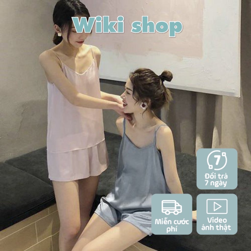 [C431] Set đồ ngủ nữ 2 dây đũi lụa thô đen hồng xanh freesize mềm mát sexy wikishop