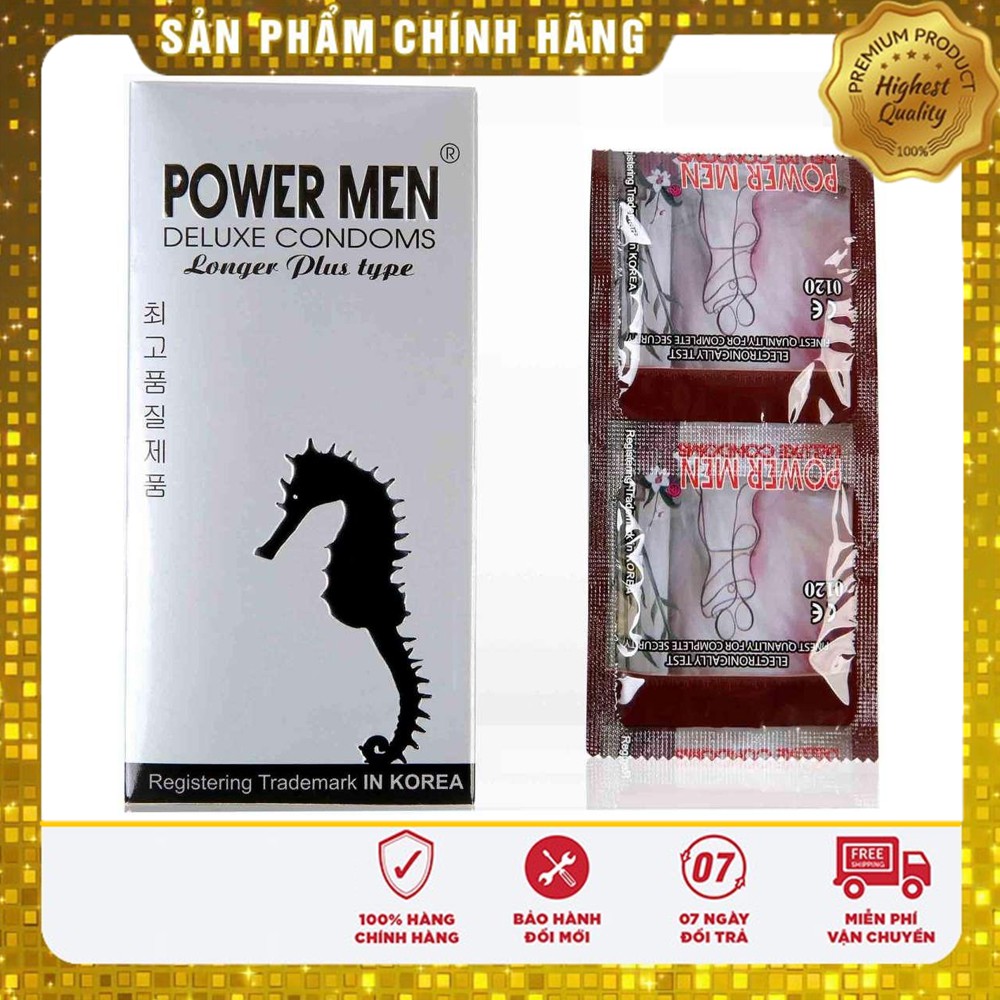 [Che Tên Khi Giao] Bao Cao Su Cá Ngựa Bạc Powermen Longer Plus Kéo Dài Thời Gian Quan Hệ Có Bi Hộp 12 Chiếc