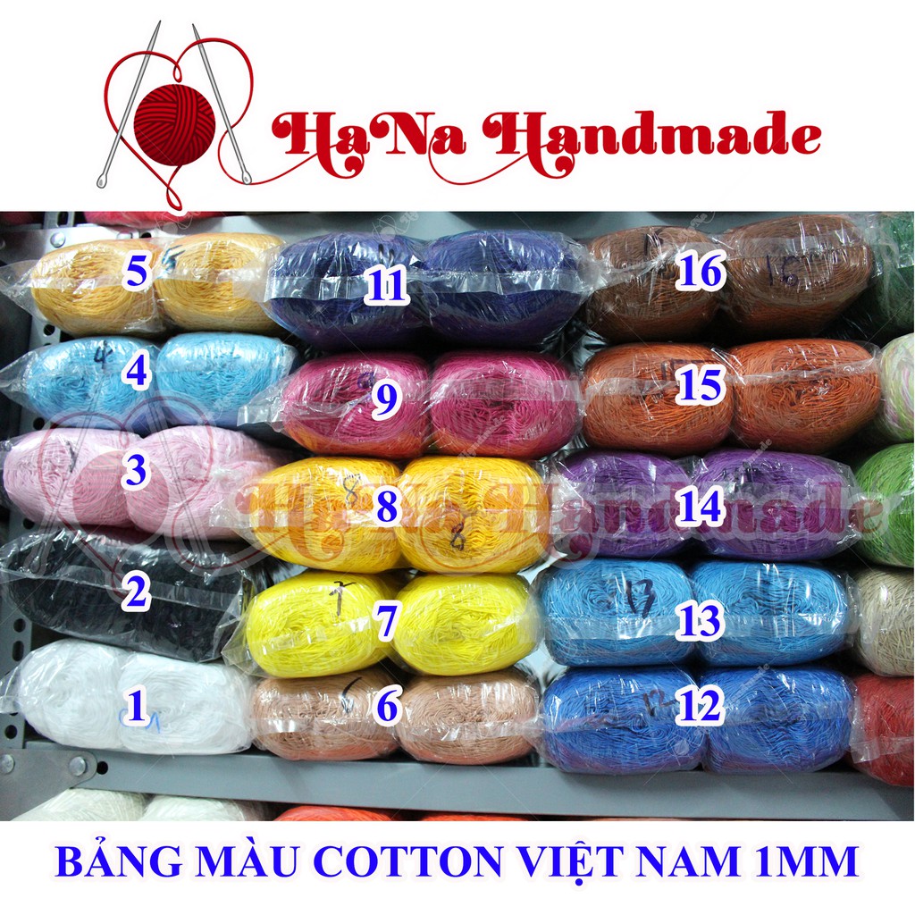 Sợi cotton Việt Nam 1mm màu 01 - 46 (màu trơn) 16k/cuộn/~ 100gram