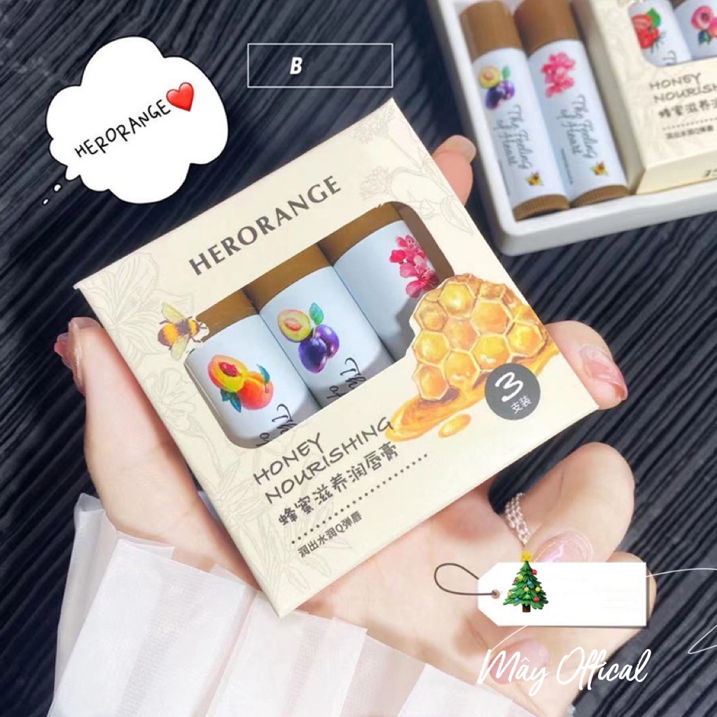 Set 3 Son dưỡng có màu HERORANGE dưỡng ẩm căng mọng mềm môi The Feeling Of Heart Moisturizing Light Lip Balm HERO20