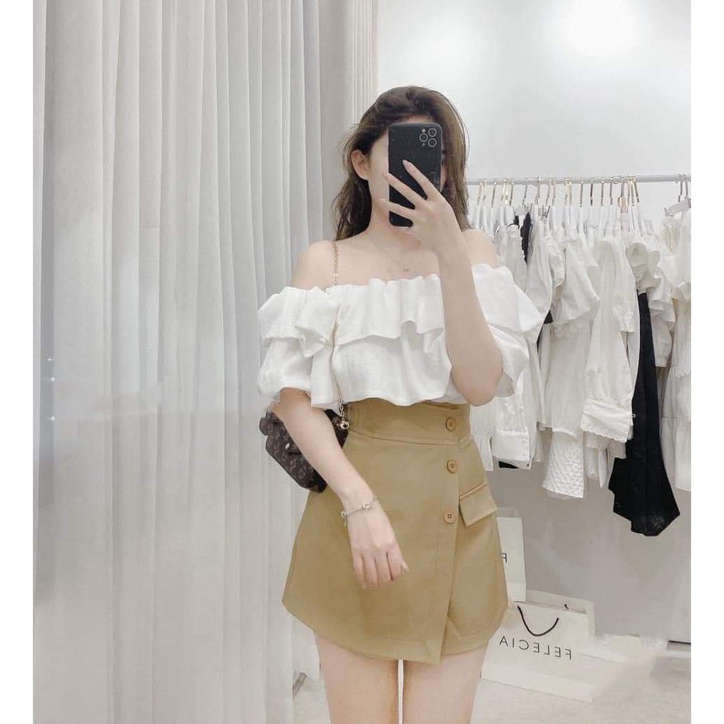 Sét Đùi Giả Váy Áo 2 Bèo Trể Vai (Có Mút Ngực)