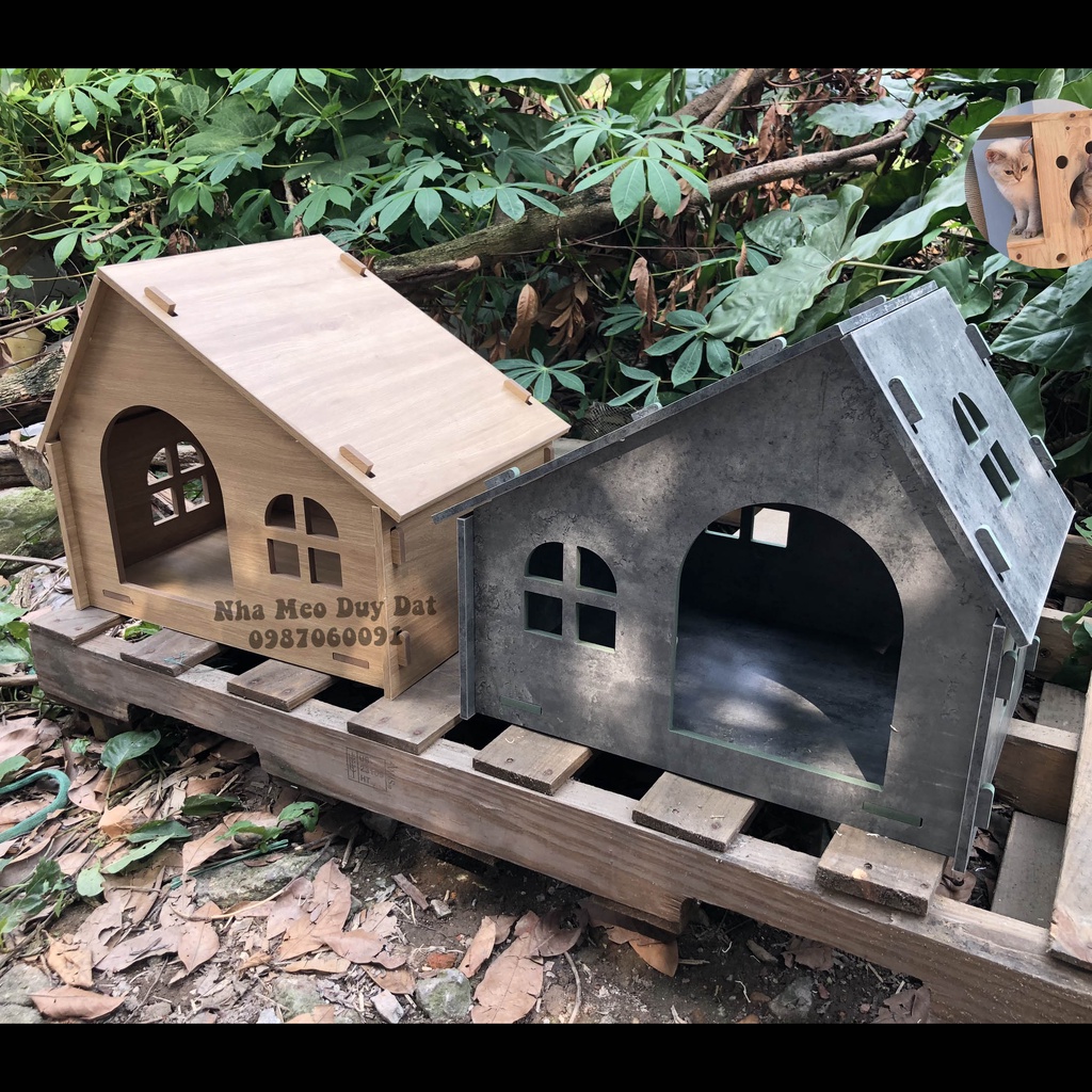 Nhà gỗ lắp ghép cho mèo, nhà thú cưng