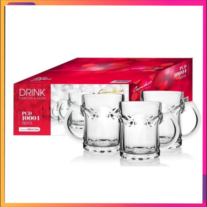 Ly Cốc Thủy Tinh 332 Uống Bia Có Quai 355ML - Hộp 6 Cái