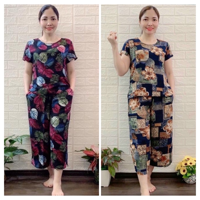 FREESHIP_  Bộ lanh đại trung tuổi , Bộ mặc nhà ống sớ lửng Anh Thư cực đẹp. size 2xl/3xl/4xl từ 55-70kg.