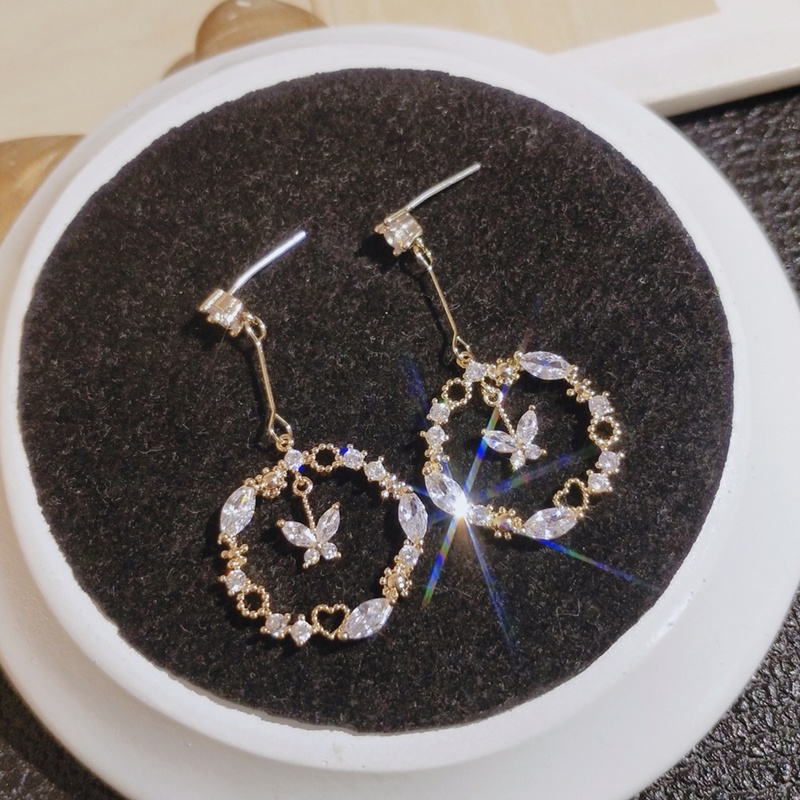 [Jiudolan] Khuyên Tai Dạng Kẹp Đính Đá Zircon Mặt Hình Bướm Thanh Lịch Tinh Tế Cho Nữ