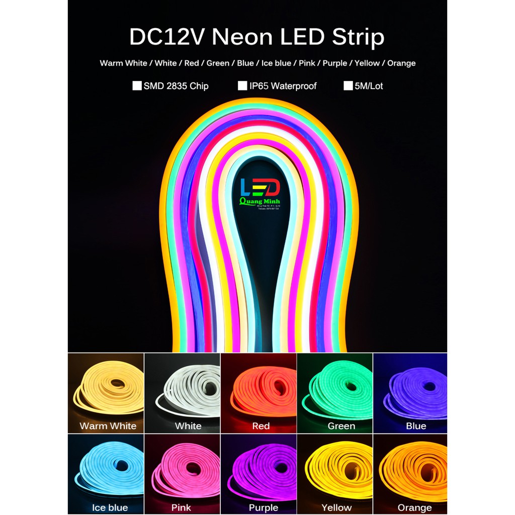 DÂY LED NEON 12V DÀI 5 MÉT , ÁNH SÁNG CỰC CHILL