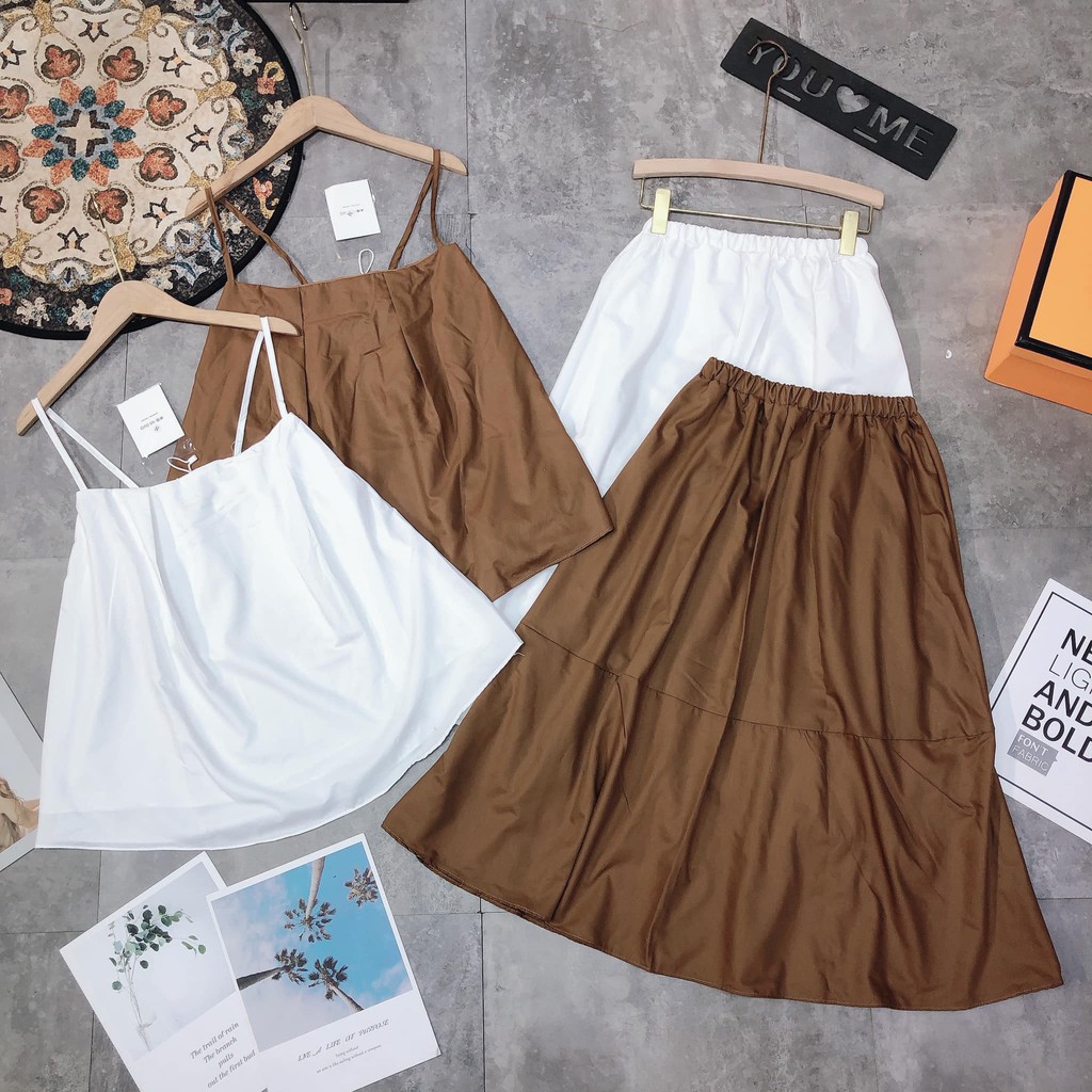 Sét áo 2 dây+ chân váy suông xinh ( kèm ảnh thật,video) | BigBuy360 - bigbuy360.vn