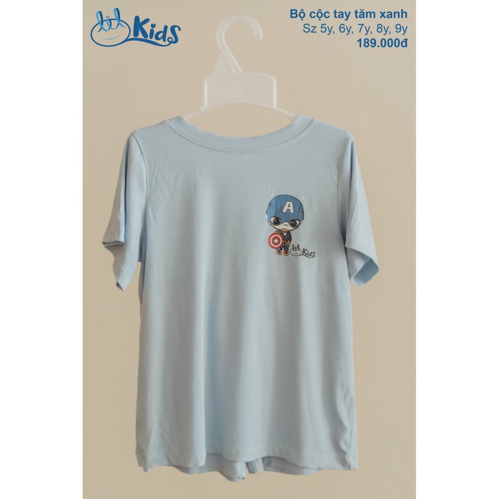Bộ quần áo cộc tay kid vải tăm trơn cho trẻ 5 tuổi đến 9 tuổi little love (KIDCOC01)