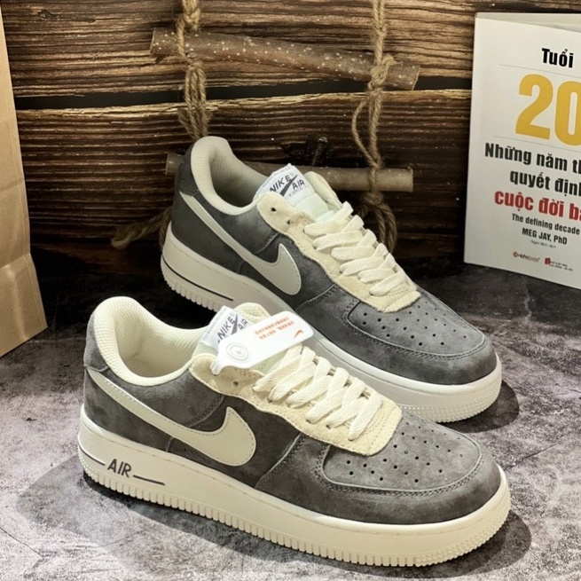 Giày Sneaker Air_Force1 Greay Pavy Tale,Af1 Xám Da Lộn Tặng Tất