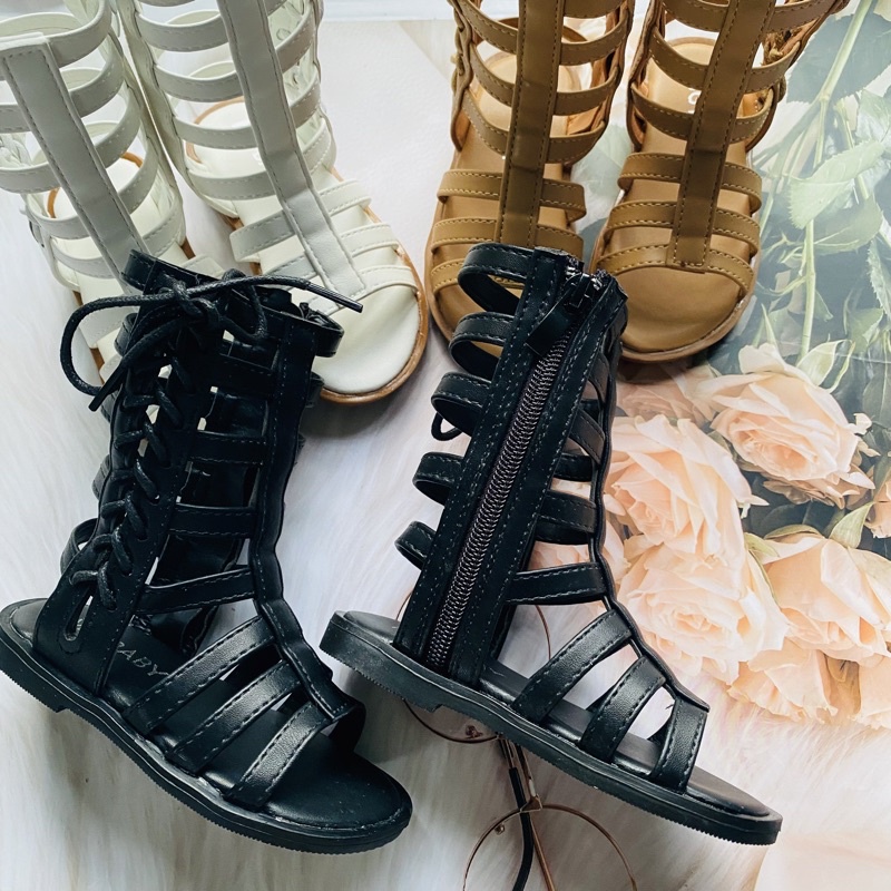 Dép Sandal Chiến Binh Cổ Cao Phối Dây Phong Cách Hàn Quốc Cho Bé Gái 21-35