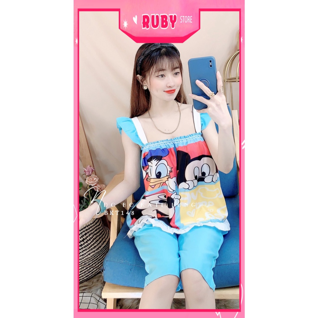 Đồ bộ nữ mặc nhà chất kate mềm mát in hình hoạt hình họa tiết dễ thương BKT148