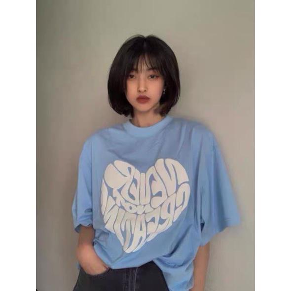 Áo nam nữ, đôi, nhóm trái tim cực xinh phông hè tay lỡ kiểu dáng thụng ULZZANG Hàn Quốc